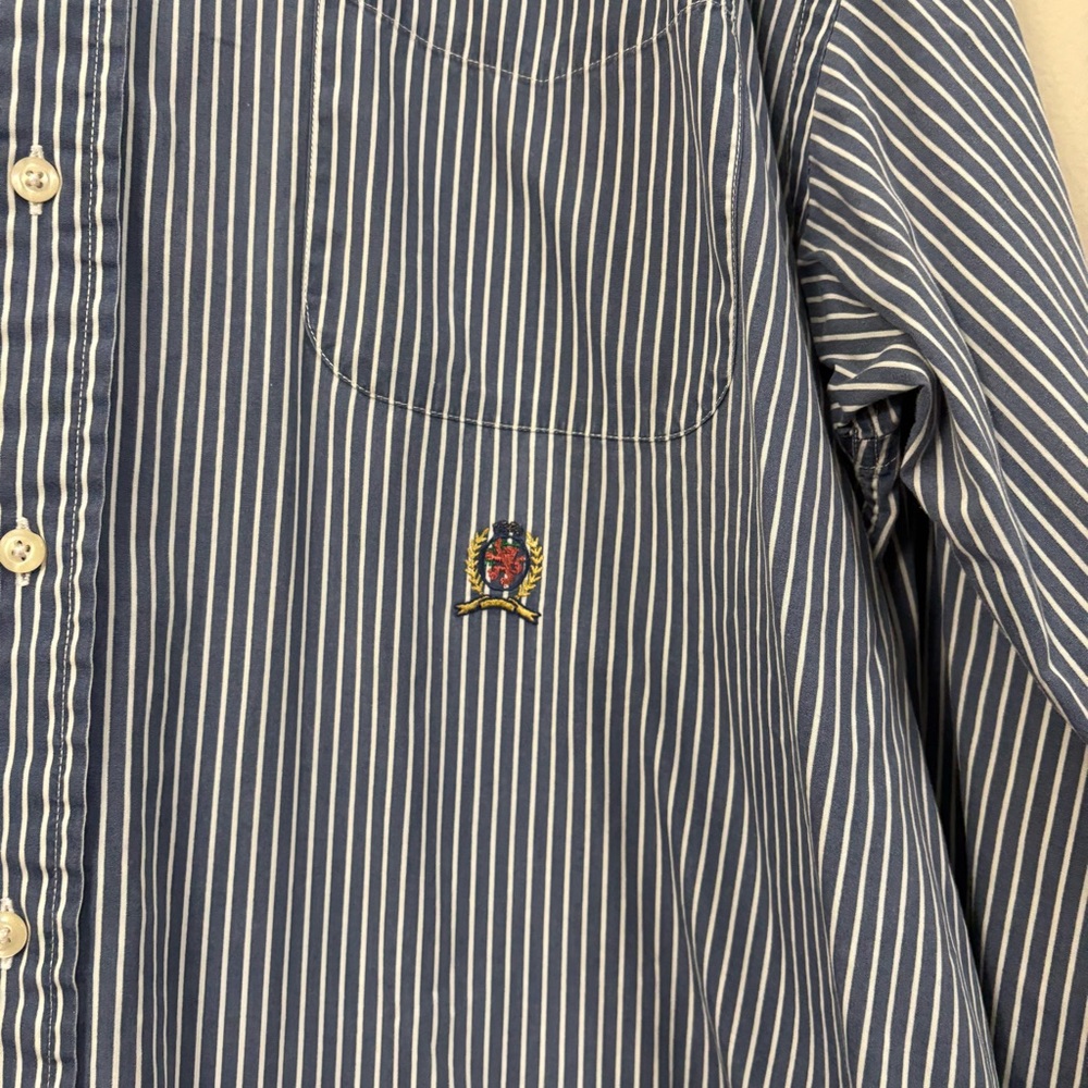 Vintage Tommy Hilfiger Striped Button Up shirt men XL blue white long sleeve cl - Picture 2 of 6